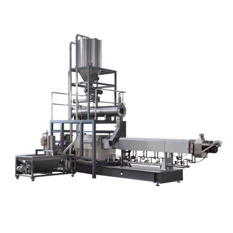 Twin screw extruder to produce dog cat food.